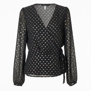 Banana Republic Gold Polka Dot Wrap Blouse